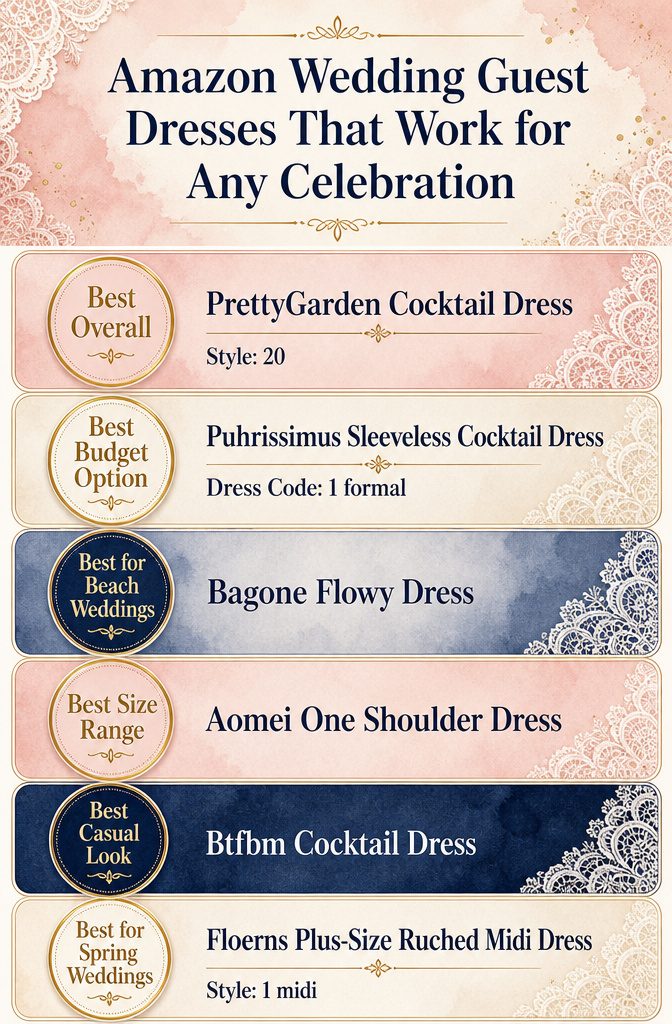 9 Amazon Wedding Guest Dresses That Work for Any Celebration 8 An infographic comparing different wedding guest dresses