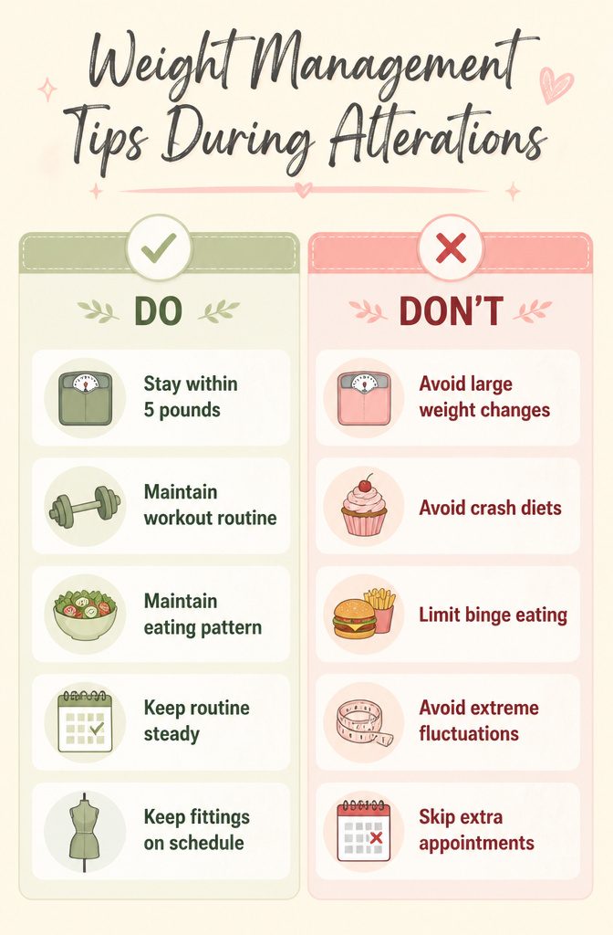 Information image with tips on weight management during alterations.