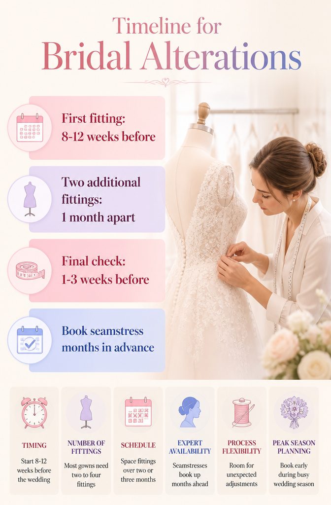Information image displaying a timeline for bridal alterations.