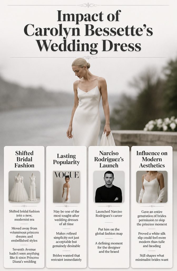 Information image discussing the impact of Carolyn Bessette's wedding dress.