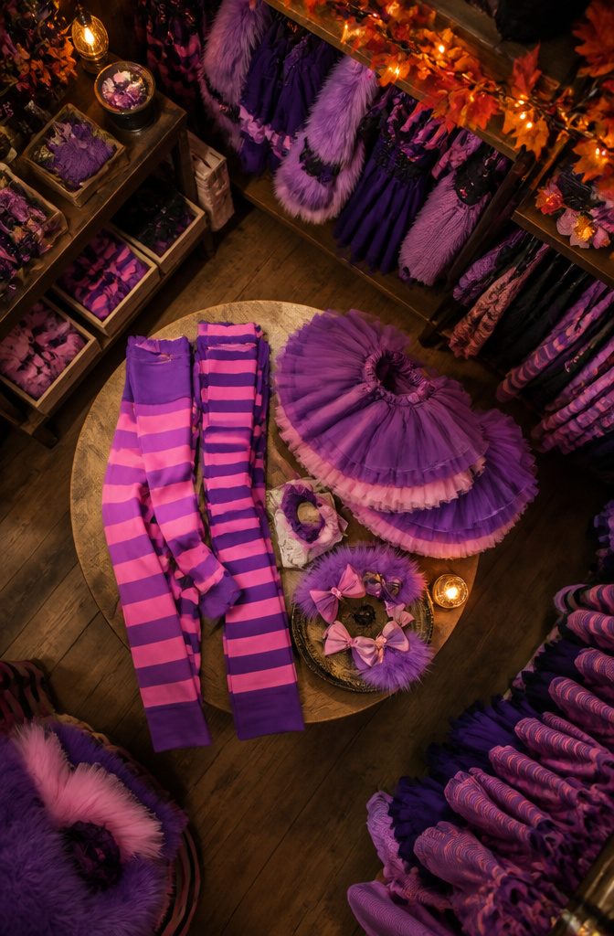 13 Cheshire Cat Dress Costume Types for Every Style 13 Purple and pink striped thigh-high stockings and petticoat.