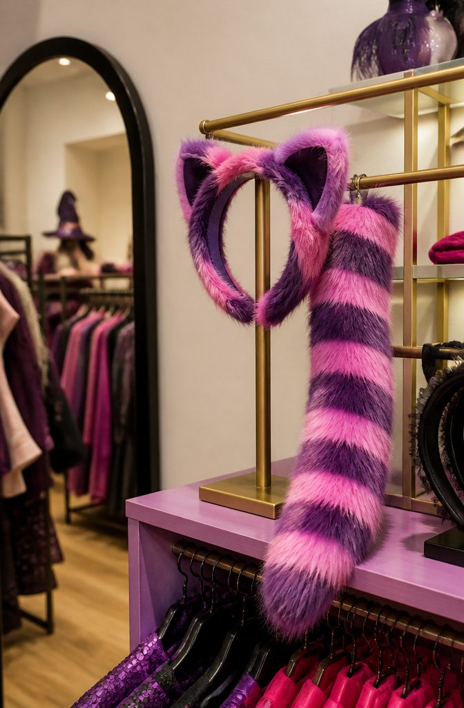 13 Cheshire Cat Dress Costume Types for Every Style 9 Cheshire Cat ears and tail accessory set in purple and pink.