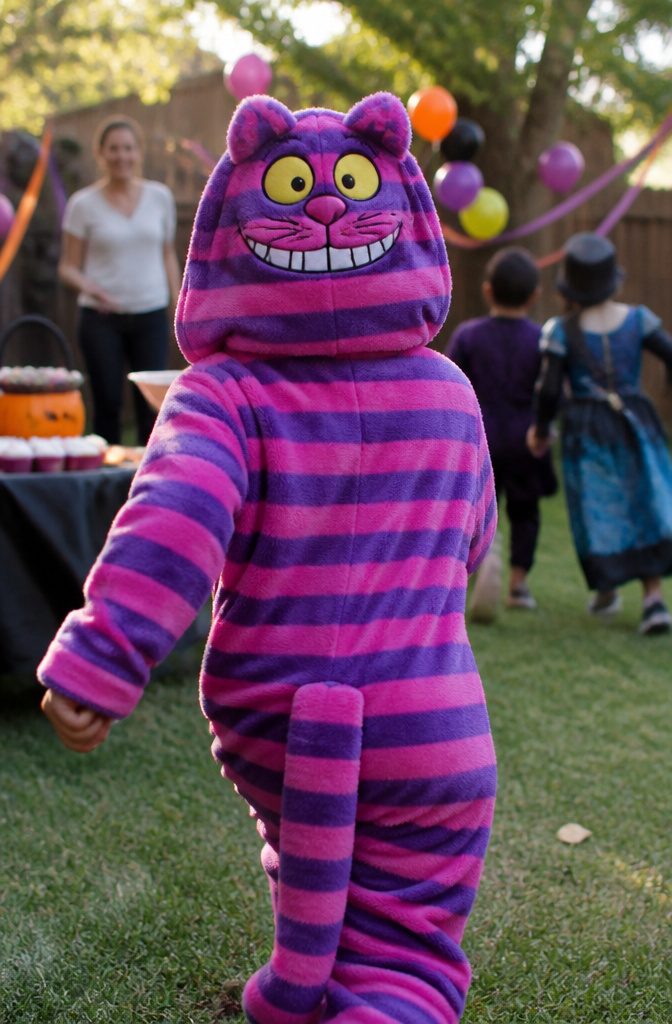 13 Cheshire Cat Dress Costume Types for Every Style 6 Children's Cheshire Cat costume onesie with hood and stripes.