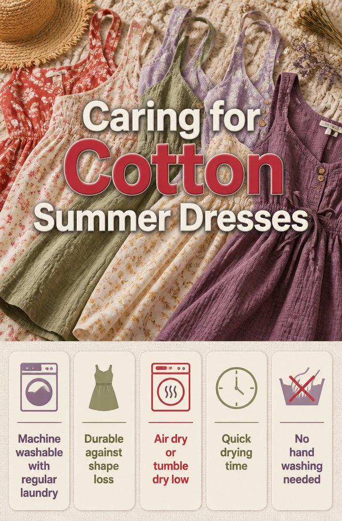 An infographic showing how to care for cotton summer dresses.
