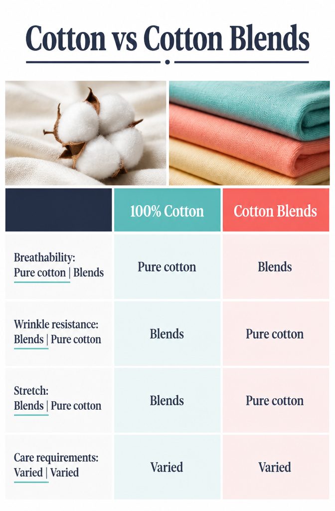 An infographic comparing cotton and cotton blends.