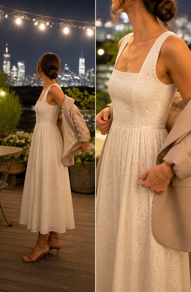A cotton dress styled with different accessories for various looks.