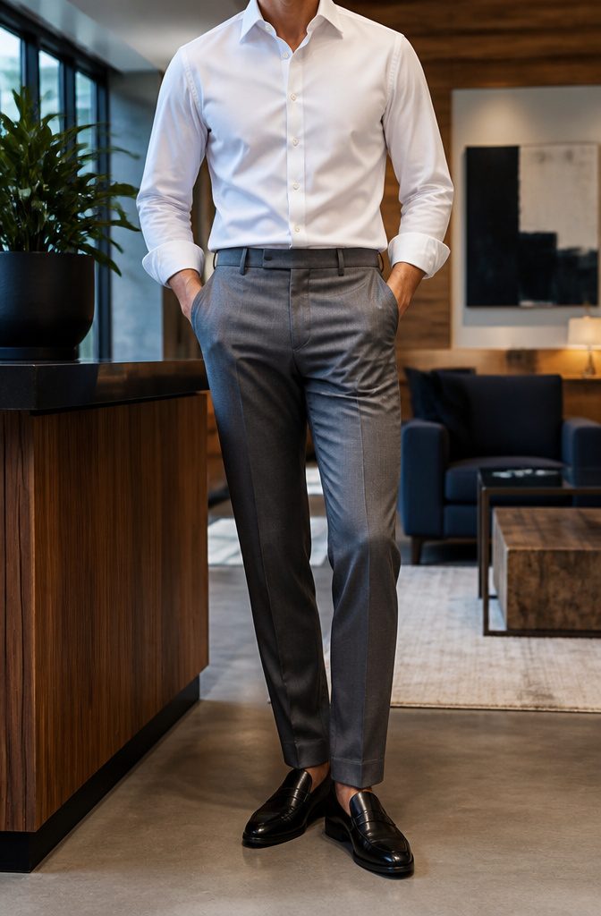 Smart Casual Dress Code: 9 Pieces That Work Every Time 5 A pair of tailored trousers displayed on a flat surface.