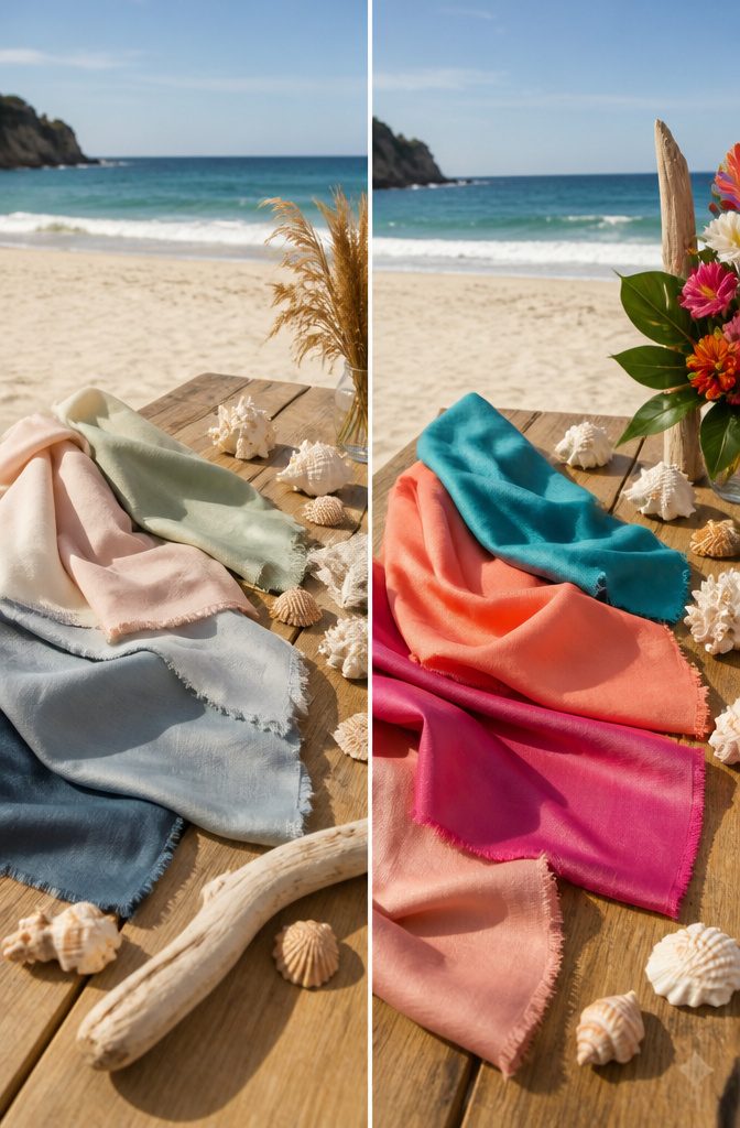 5 Dress Styles for a Wedding on the Beach That Work 8 A color palette featuring soft pastels and tropical hues for beach weddings.