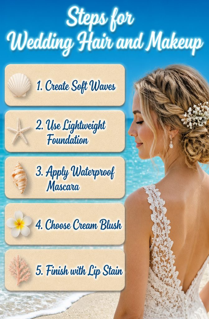 5 Dress Styles for a Wedding on the Beach That Work 10 A guide to wedding hair and makeup steps for beach ceremonies.