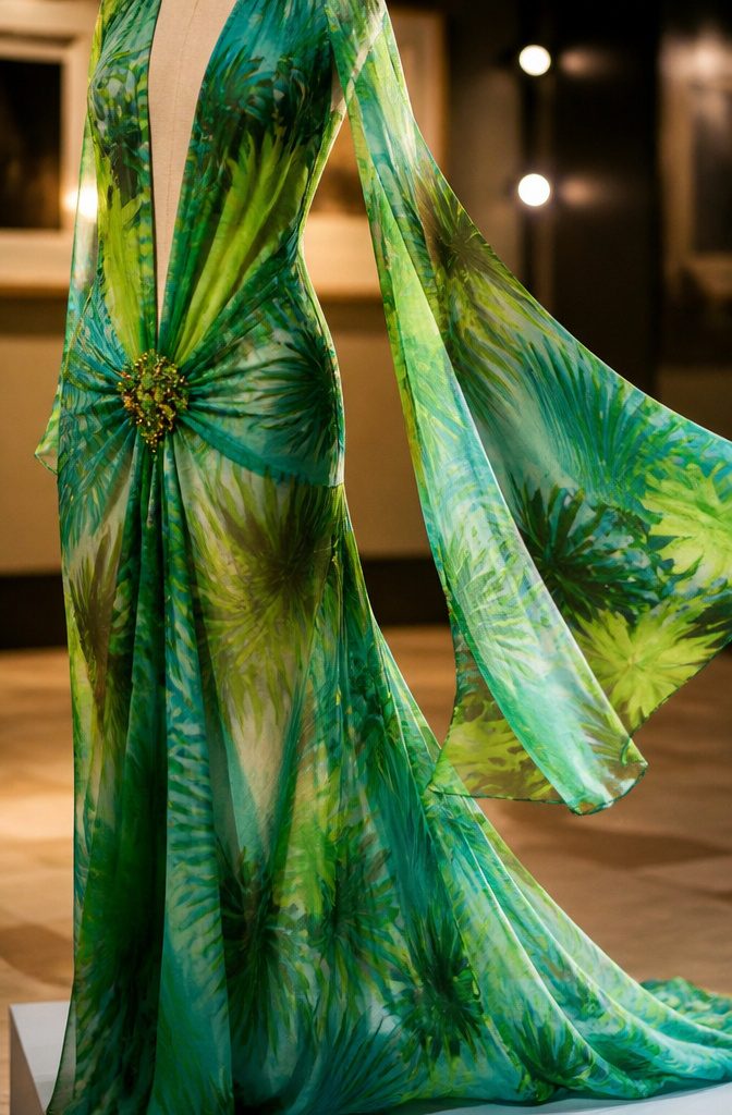 Jennifer Lopez in the green Versace dress with a plunging neckline.