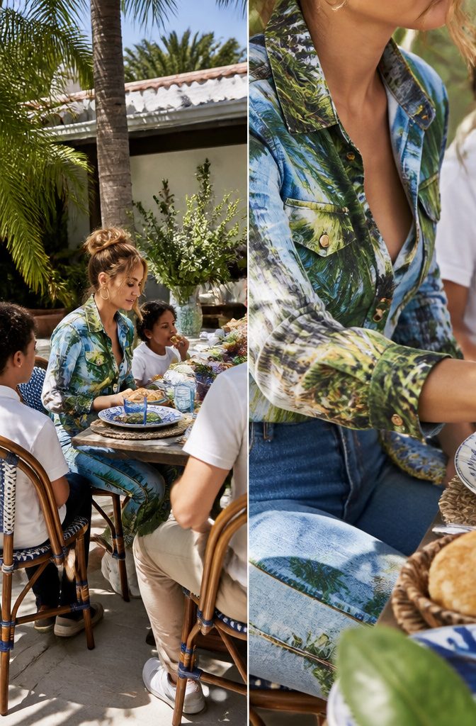 Jennifer Lopez in various outfits featuring the jungle print design.