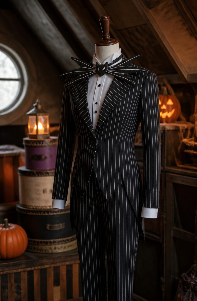 A deluxe Jack Skellington costume displayed on a mannequin.