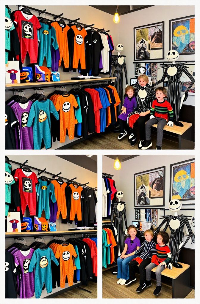 A range of Jack Skellington costumes displayed in different sizes.