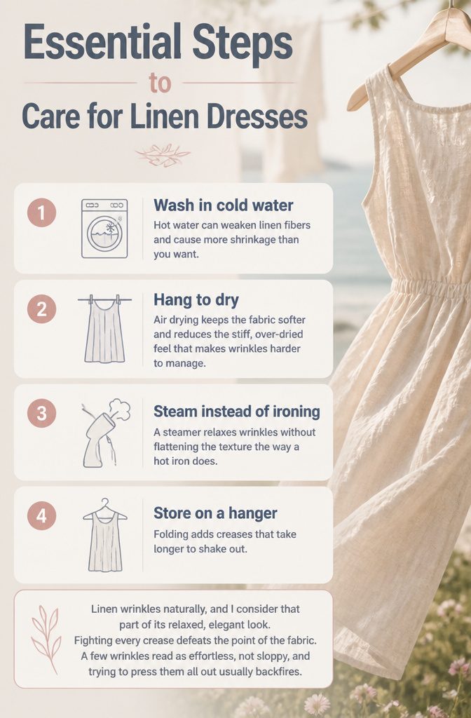 A list of care instructions for linen dresses.