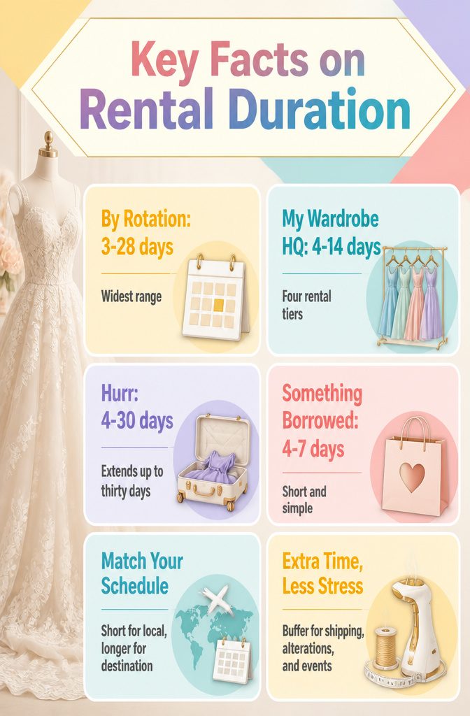An informative graphic detailing rental duration options for wedding dresses.