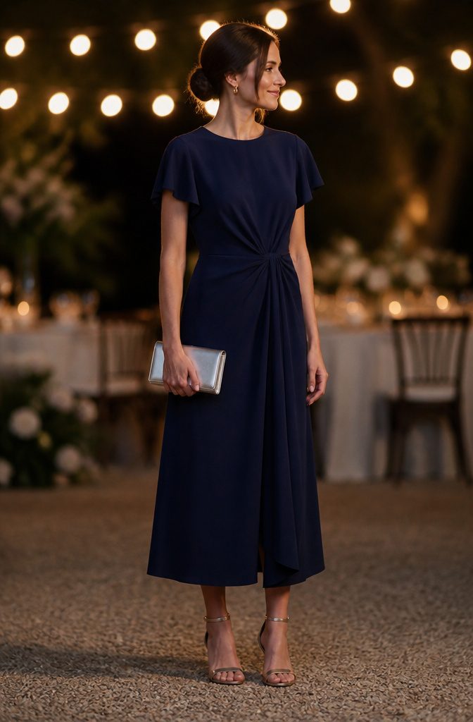 Jewelry and accessories displayed alongside a semi-formal dress.