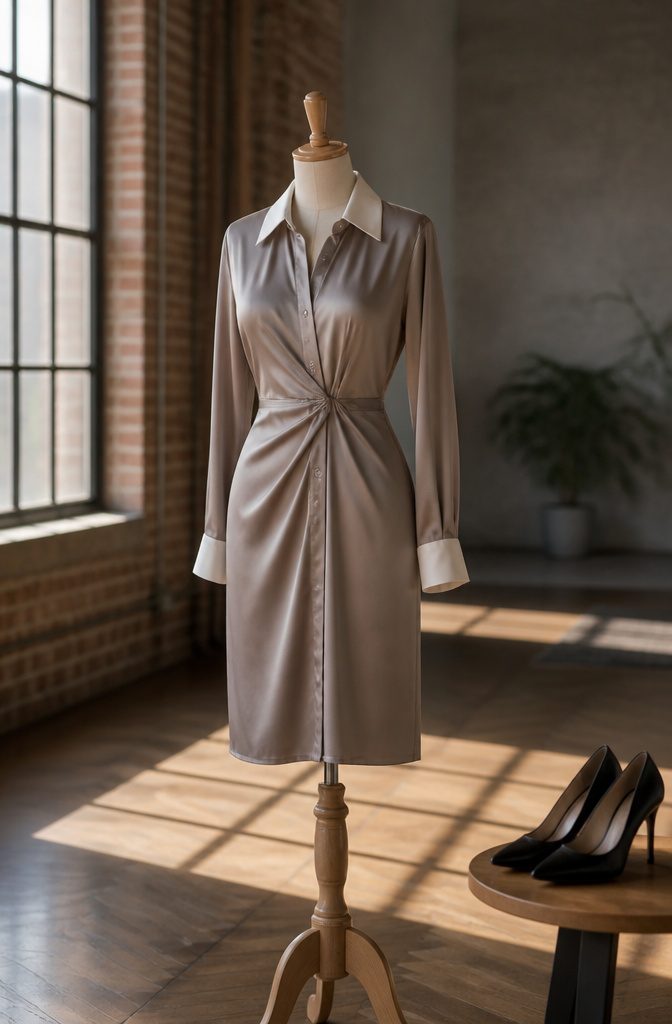 Silk Cocktail Dresses: Styles That Move From Day to Evening 5 Silk button-front shirt dress with a tailored look.