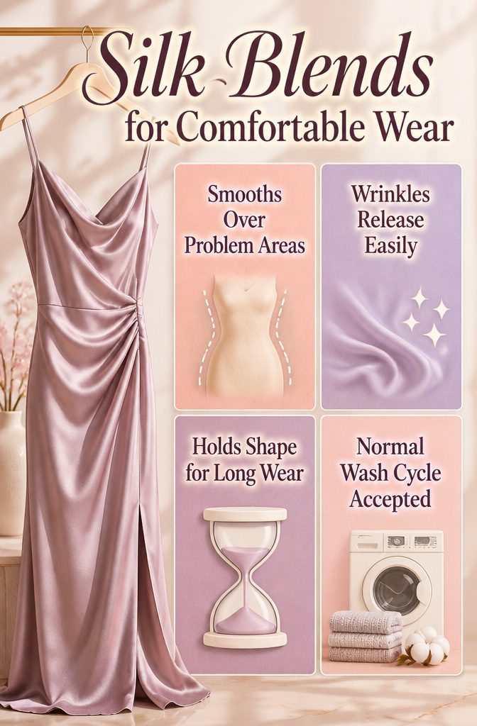 Silk Cocktail Dresses: Styles That Move From Day to Evening 8 Information image showing silk blends for comfortable wear.