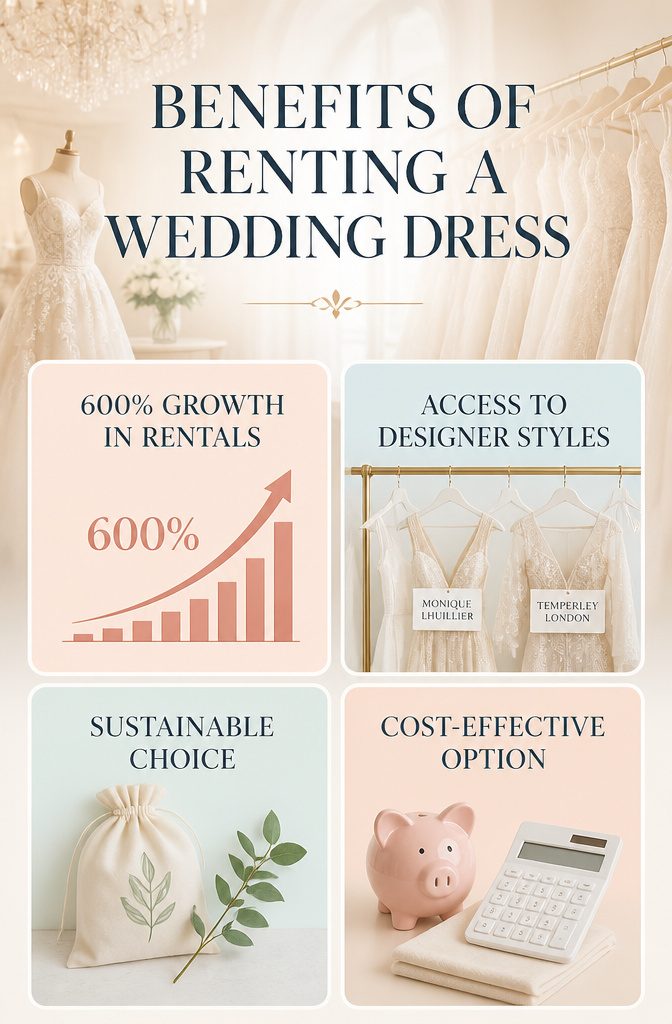 A visual representation of the benefits of renting a wedding dress.